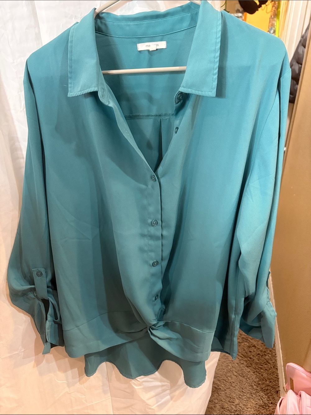 Maurices Teal Button-Down Blouse with Front Tie